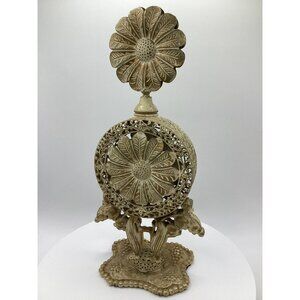 Ormolu Floral Filigree Enameled Metal 10" Perfume Bottle-Glass-Vintage